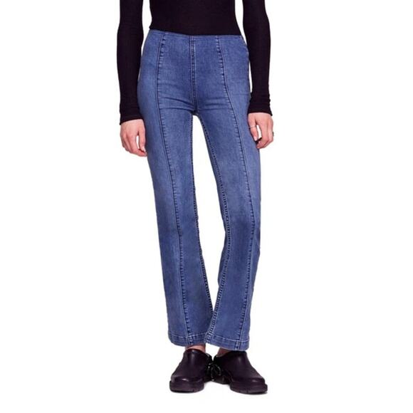 Free People Pull On Flare Bell Bottoms Women’s 28 Blue Retro 70s Western Boho - Picture 1 of 6